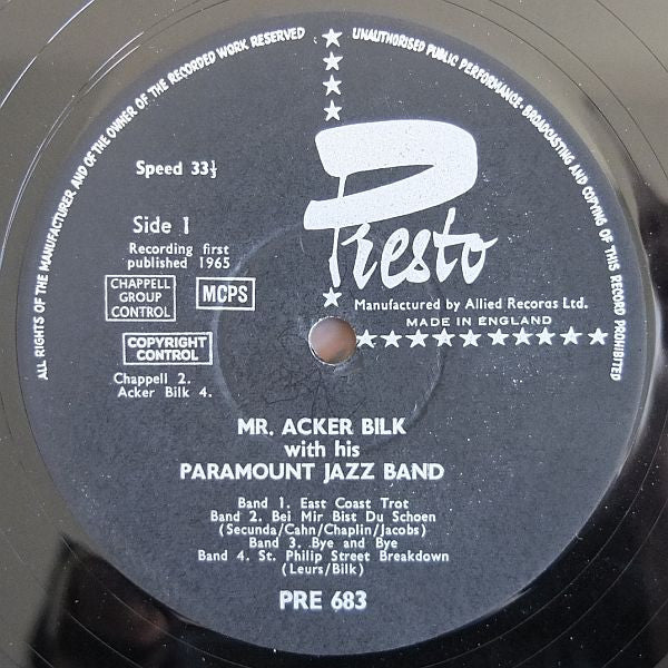 Acker Bilk And His Paramount Jazz Band : Mr. Acker Bilk Plays (LP)