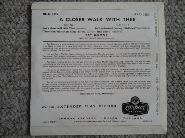 Pat Boone : A Closer Walk With Thee (7", EP, RE)