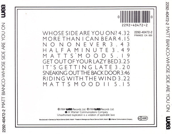 Matt Bianco : Whose Side Are You On (CD, Album, RE)