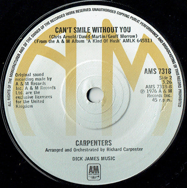 Carpenters : Calling Occupants Of Interplanetary Craft (The Recognized Anthem Of World Contact Day) (7", Single, RP)