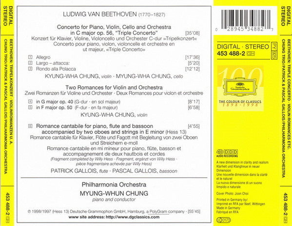 Ludwig van Beethoven – Chung Trio • Patrick Gallois • Pascal Gallois • Philharmonia Orchestra • Myung-Whun Chung : Triple Concerto • Romance In E Minor • Violin Romances Opp. 40 & 50 (CD, Album, PMD)