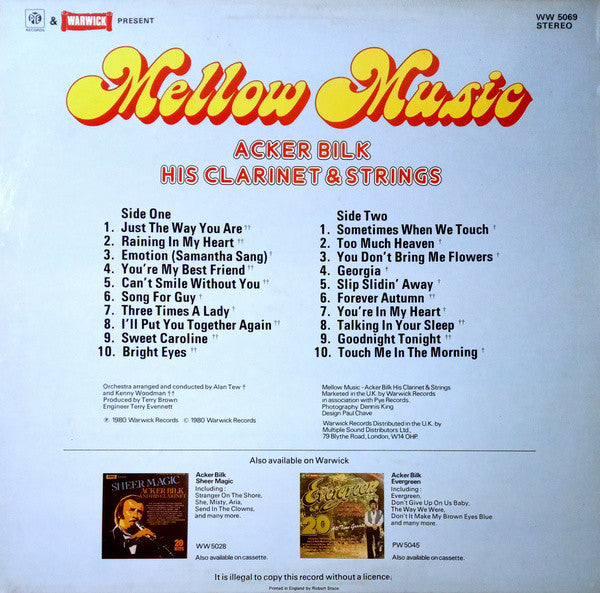 Acker Bilk His Clarinet & Strings* : Mellow Music 20 All Time Greats (LP, Comp, RE)