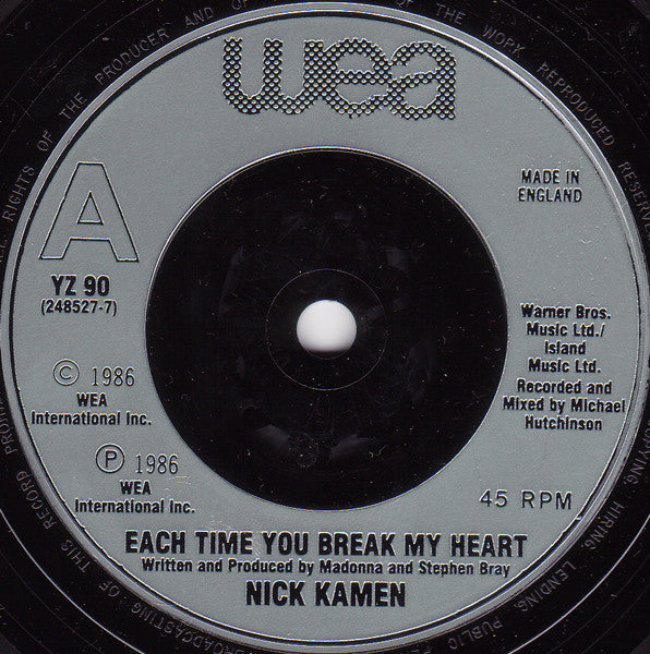 Nick Kamen : Each Time You Break My Heart (7", Single, Sil)