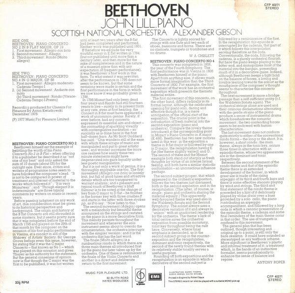 Ludwig van Beethoven, John Lill, Royal Scottish National Orchestra , Conducted By Alexander Gibson : Piano Concertos No. 2 & No. 4 (LP, Album)