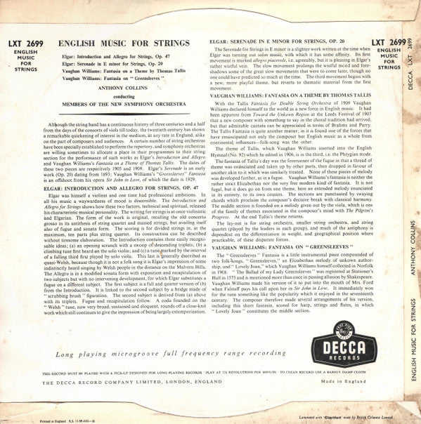 Sir Edward Elgar, Ralph Vaughan Williams - Anthony Collins (2) Conducting The New Symphony Orchestra Of London : English Music For Strings (LP, Mono, RP)