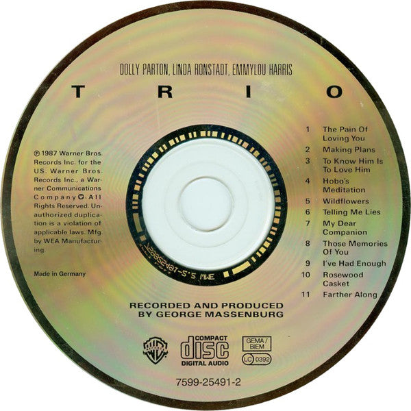 Dolly Parton, Linda Ronstadt, Emmylou Harris : Trio (CD, Album, RE)