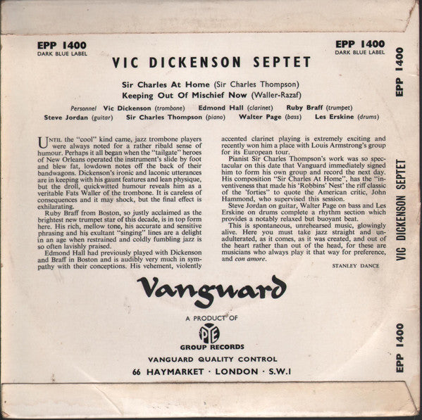 Vic Dickenson Septet : Sir Charles At Home (7", EP)