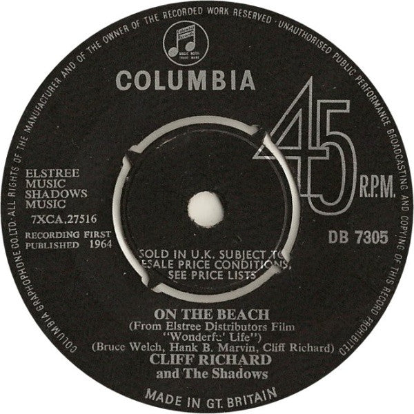 Cliff Richard And The Shadows* : On The Beach (7", Single)