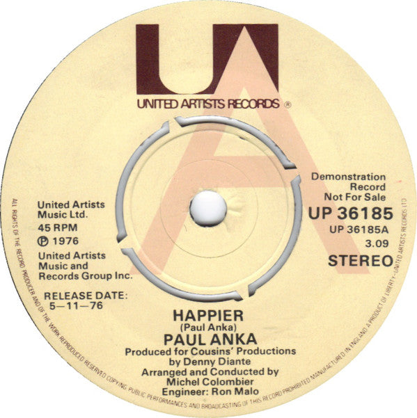 Paul Anka : Happier (7", Single, Promo)