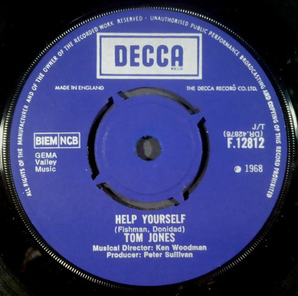 Tom Jones : Help Yourself (7", Single)