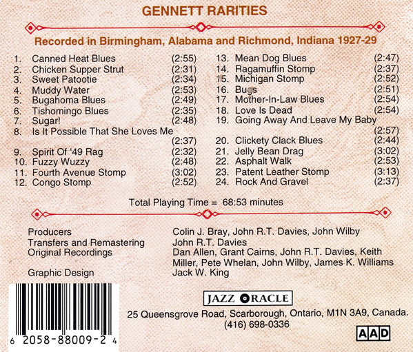 Various : Gennett Rarities - Recorded In Birmingham, Alabama & Richmond, Indiana 1927-1929 (CD, Comp, RM)