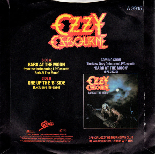 Ozzy Osbourne : Bark At The Moon (7", Single, Sol)