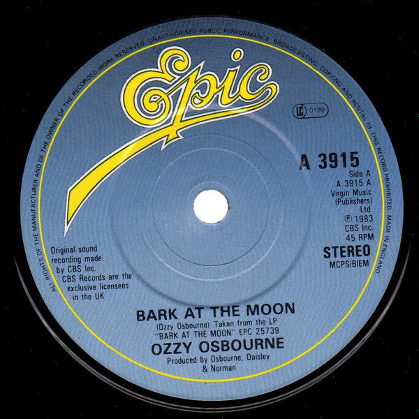 Ozzy Osbourne : Bark At The Moon (7", Single, Sol)