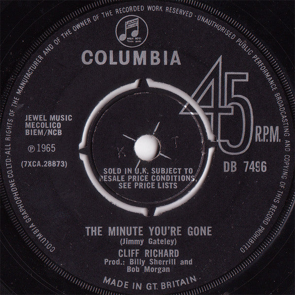 Cliff Richard : The Minute You're Gone (7", Single)