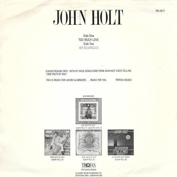 John Holt : Too Much Love (7", Single, Sol)