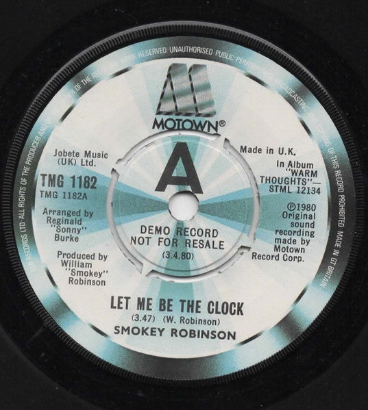 Smokey Robinson : Let Me Be The Clock / Travelin' Through (7", Promo, Pap)