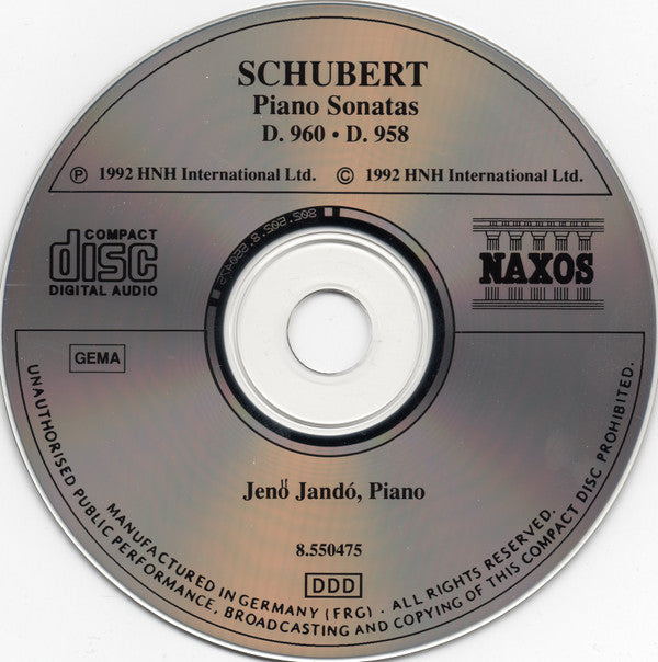 Franz Schubert, Jenö Jandó : Piano Sonatas D. 960 ▪ D. 958 (CD, RE)