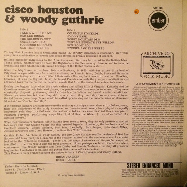Cisco Houston, Woody Guthrie : Cisco Houston & Woody Guthrie  (LP, Album)