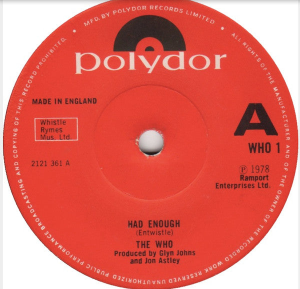 The Who : Had Enough / Who Are You (7", Single)