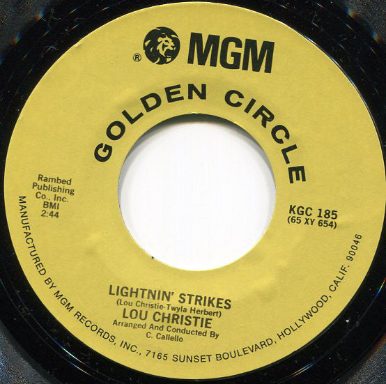 Lou Christie : Lightnin' Strikes / Rhapsody In The Rain (7", Single, RE)