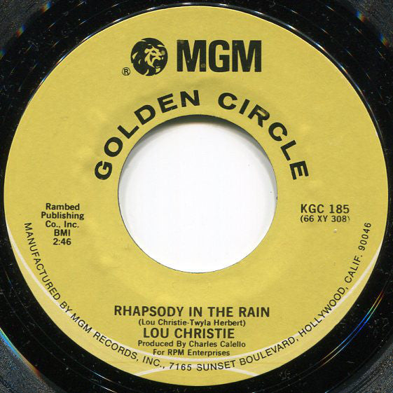 Lou Christie : Lightnin' Strikes / Rhapsody In The Rain (7", Single, RE)