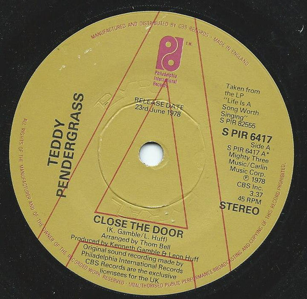 Teddy Pendergrass : Close The Door / Get Up, Get Down, Get Funky, Get Loose (7", Single, Promo)