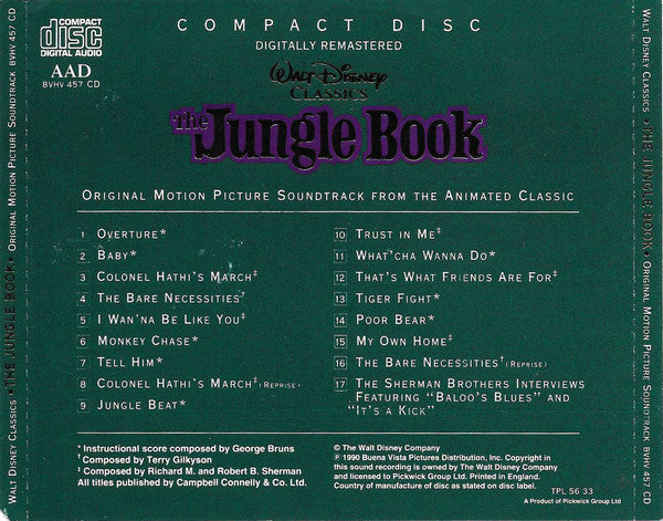 Various : Walt Disney Classics - The Jungle Book - The Original Motion Picture Soundtrack (CD, Album, RM)