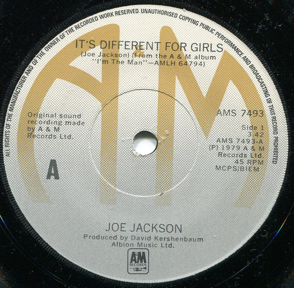 Joe Jackson : It's Different For Girls (7", Single)