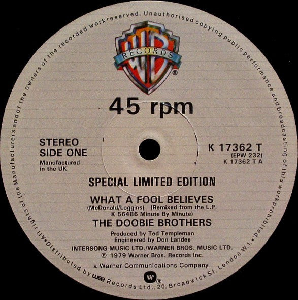 The Doobie Brothers : What A Fool Believes (12", Ltd)