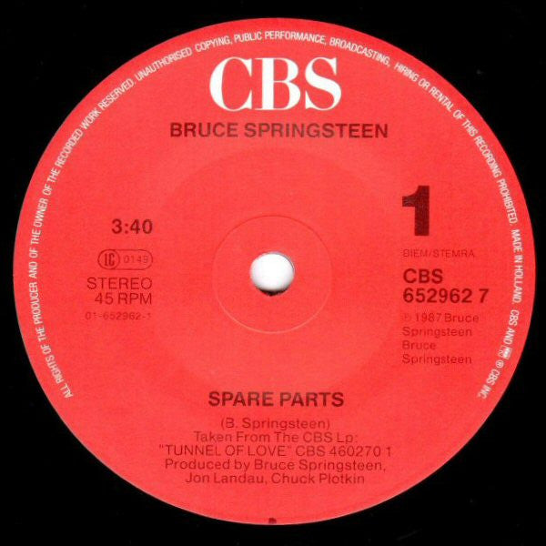 Bruce Springsteen : Spare Parts (7", Single, Sma)