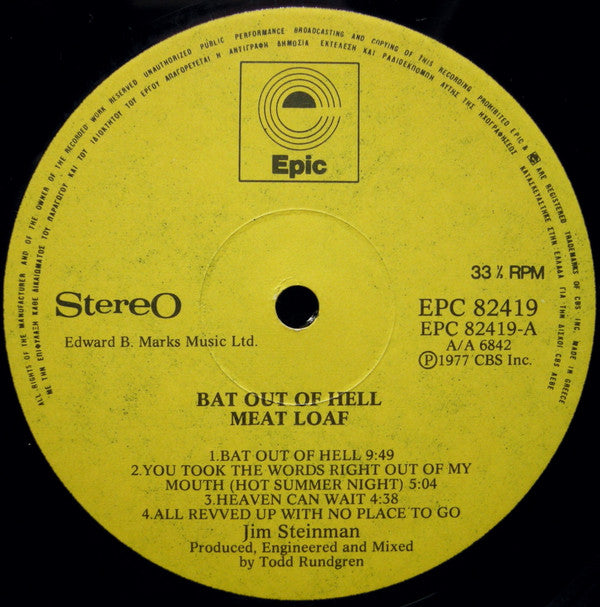 Meat Loaf : Bat Out Of Hell (LP, Album)