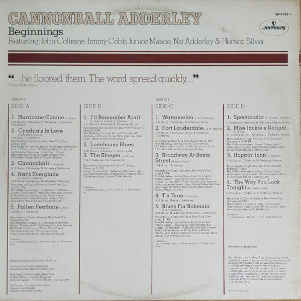 Cannonball Adderley : Beginnings (2xLP, Comp, Mono)