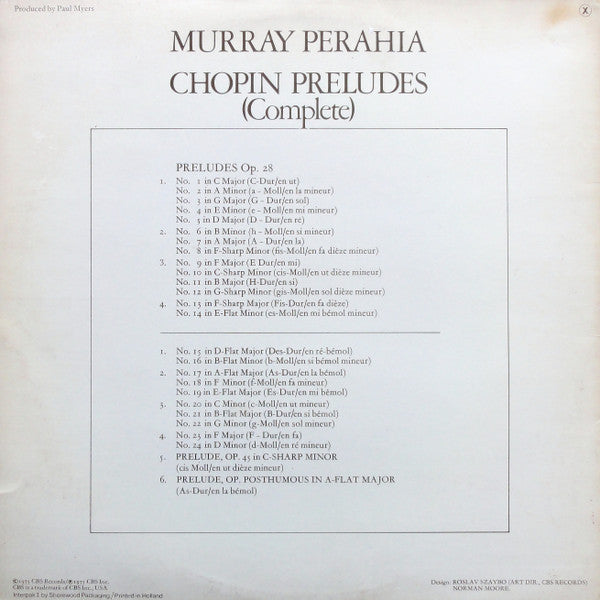 Murray Perahia : The Chopin Preludes (Complete) (LP, Album, Gat)