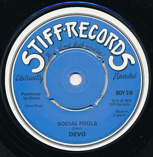 Devo : Be Stiff (7", Single, Com)