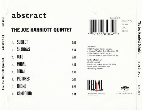 Joe Harriott Quintet : Abstract (CD, Album, RE)