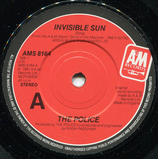 The Police : Invisible Sun (7", Single, M/Print)