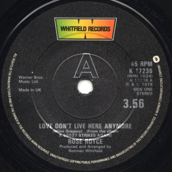 Rose Royce : Love Don't Live Here Anymore (7", Single, Sol)