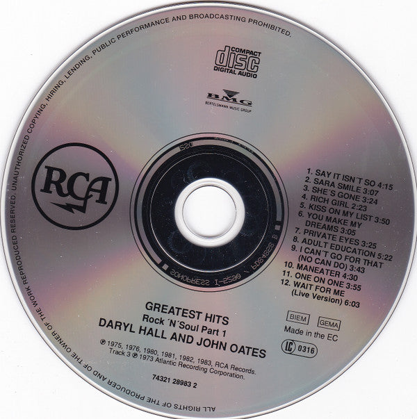 Daryl Hall, John Oates* : Greatest Hits - Rock 'N Soul Part 1 (CD, Comp, RE)