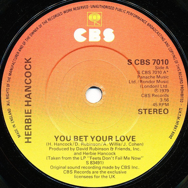 Herbie Hancock : You Bet Your Love  (7", Single)