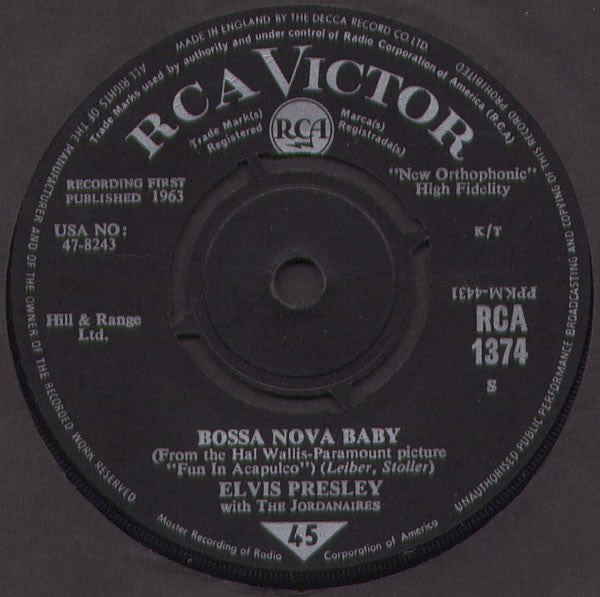 Elvis Presley With The Jordanaires : Bossa Nova Baby (7", Single)