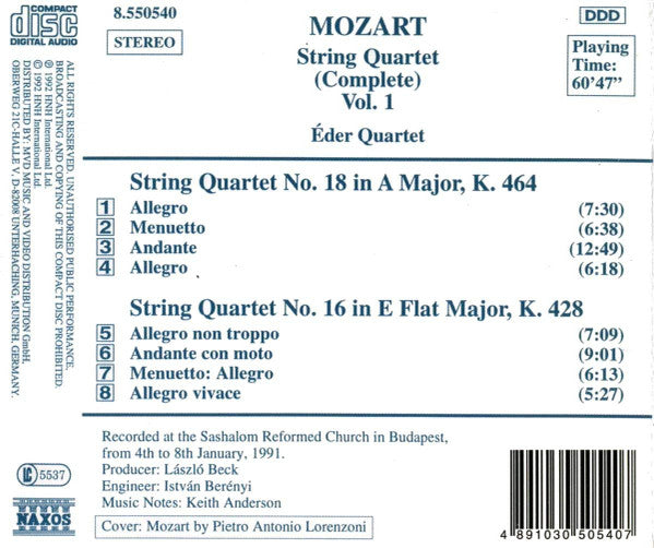 Wolfgang Amadeus Mozart, Éder Quartet : String Quartets (Complete) Vol. 1 K. 428, K. 464 (CD)