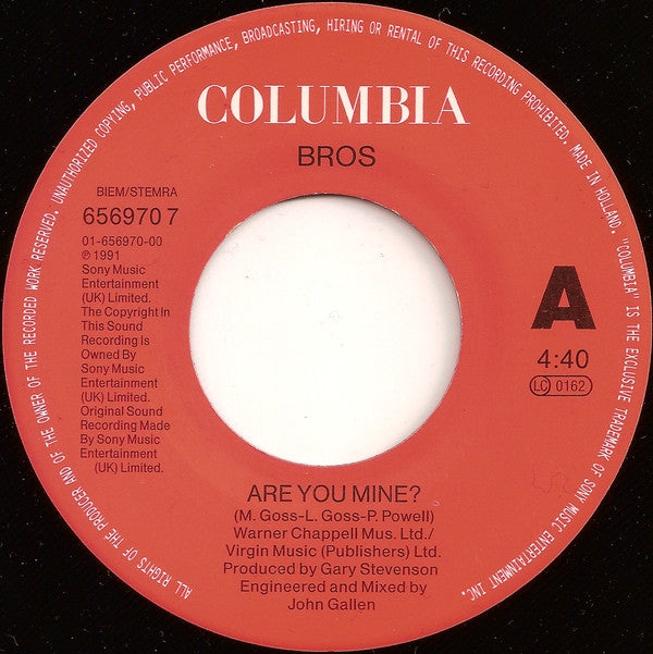 Bros : Are You Mine? (7", Single)