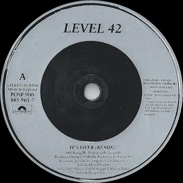 Level 42 : It's Over (7", Single, Sil)