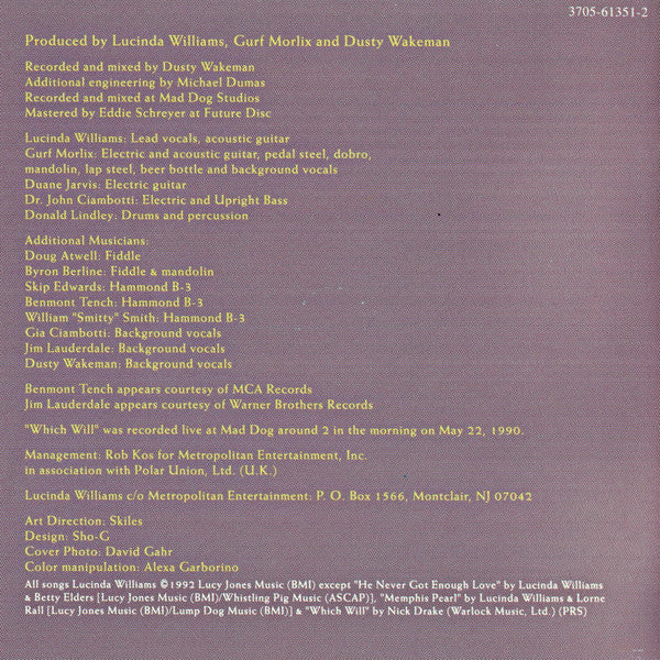 Lucinda Williams : Sweet Old World (CD, Album)