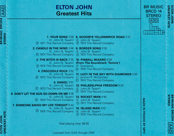 Elton John : Greatest Hits (CD, Comp)