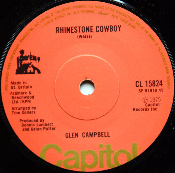 Glen Campbell : Rhinestone Cowboy (7", Single, Sol)