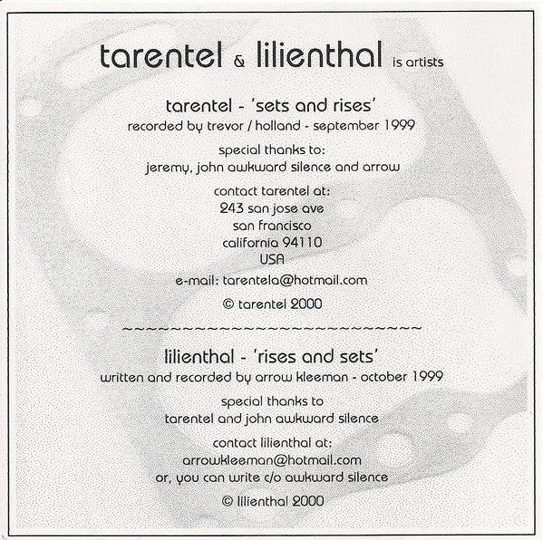 Tarentel & Lilienthal : Sets And Rises / Rises And Sets (7", Single, Ltd)