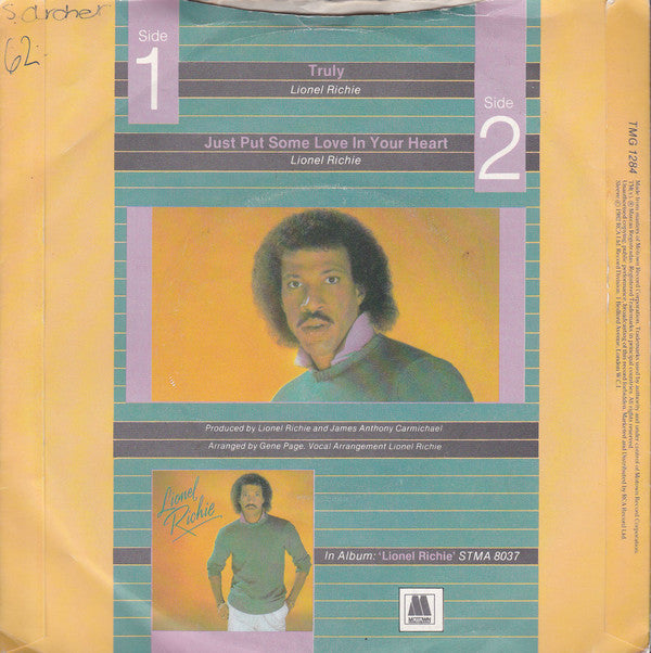 Lionel Richie : Truly (7", Single, Sol)