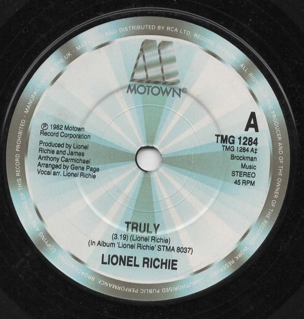 Lionel Richie : Truly (7", Single, Sol)