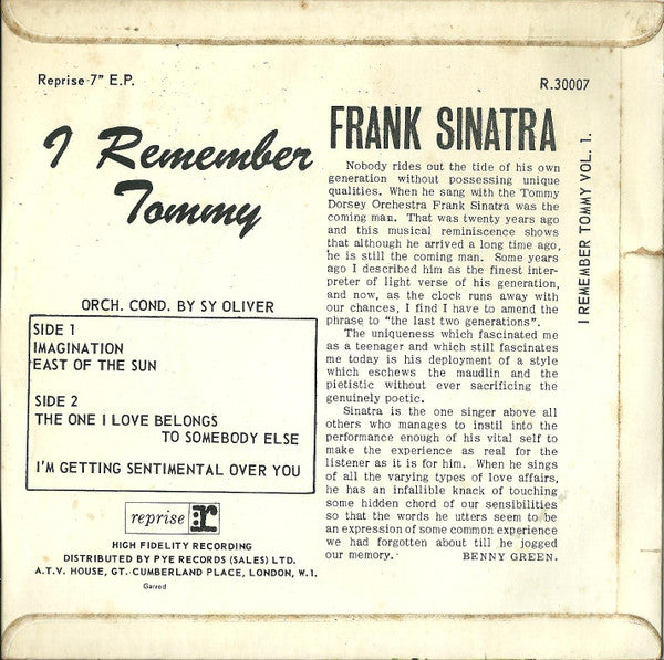 Frank Sinatra : I Remember Tommy Vol.1 (7", EP, Sol)